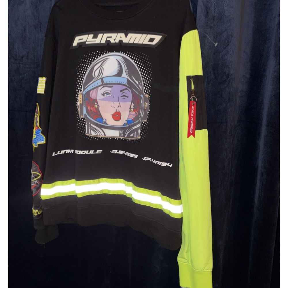 Black Pyramid Sweatshirt Long Sleeve Astronaut Girl VtgNeon Colors XXL